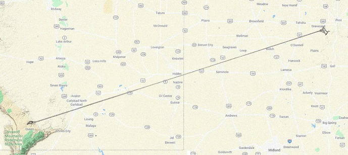 The Transcontinental Aqueduct. Leg 6: Grassland Canyon Lake (to be made) to White Oaks Canyon Lake (to be made), a distance of 110&nbsp;miles.