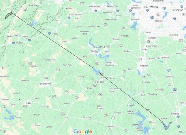 The Transcontinental Aqueduct, Leg 2: Aquilla lake to Brad reservoir (to be built), a distance of 100&nbsp;miles.