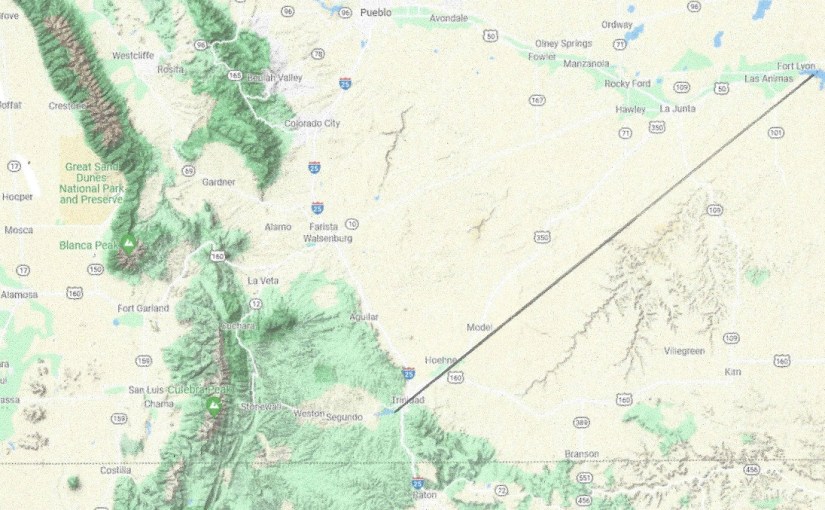 Leg 5 of the Trans-Rocky-Mountain aqueduct. From John Martin Reservoir to Trinidad&nbsp;Lake.