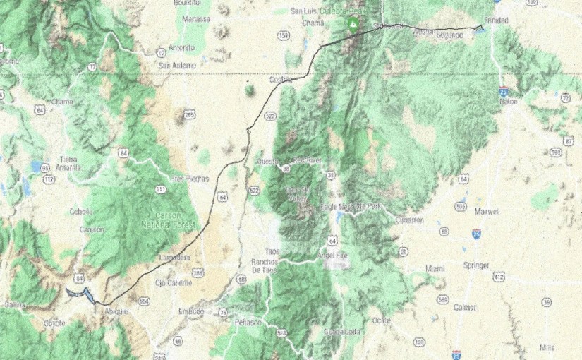 Leg 6 of the Trans-Rocky-Mountain aqueduct. From Trinidad Lake to Abiquiu&nbsp;Reservoir.